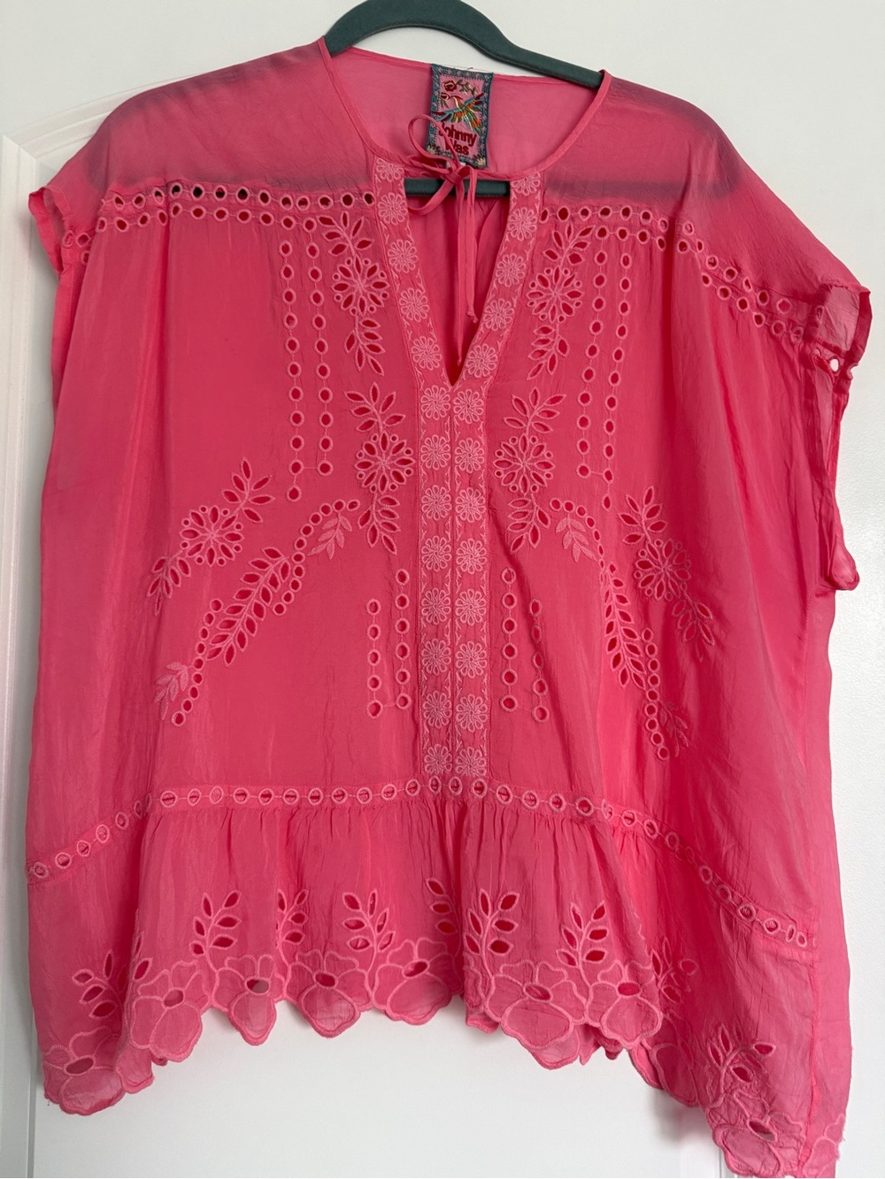 Johnny Was Beautiful Women's Clemence Bubble Gum Embroidered Eyelet Tunic Top